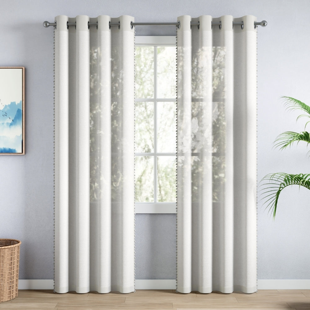 100% Polyester Decorated Solid Sheer Door Curtain, White