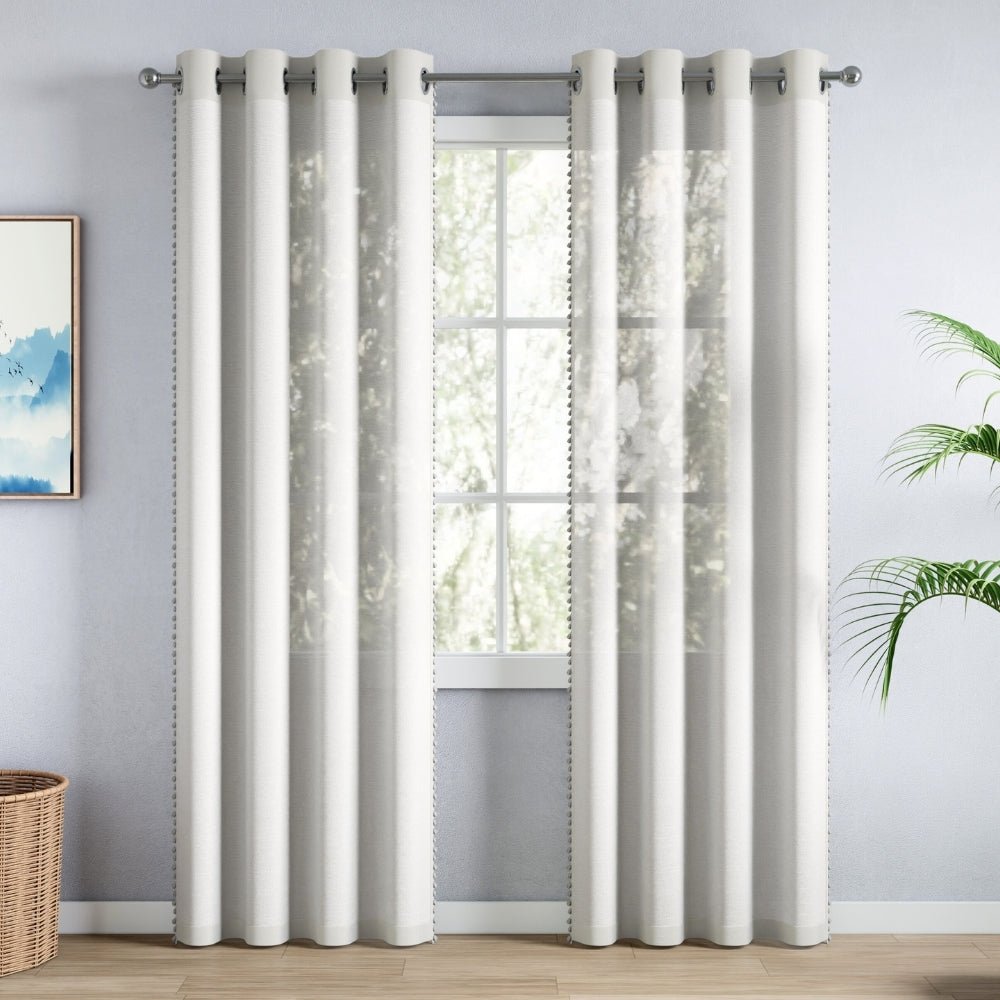 100% Polyester Decorated Solid Sheer Door Curtain, White - Sheer Curtains | haus & kinder