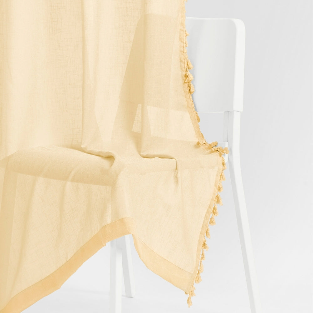 100% Polyester Decorated Solid Sheer Door Curtain, Cream