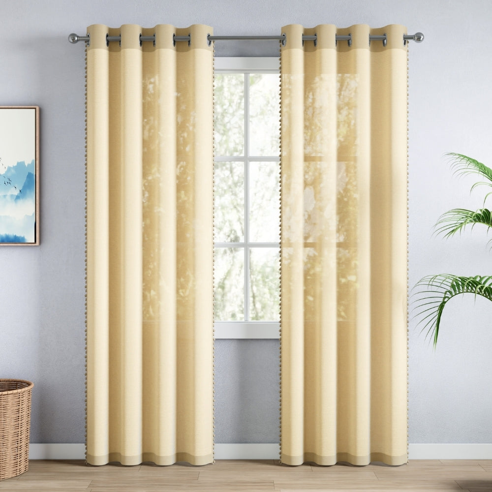 100% Polyester Decorated Solid Sheer Door Curtain, Cream