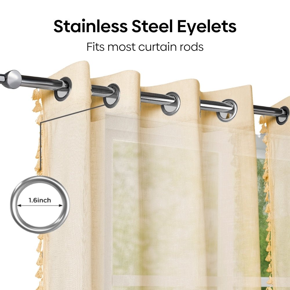 100% Polyester Decorated Solid Sheer Door Curtain, Cream - Sheer Curtains | haus & kinder