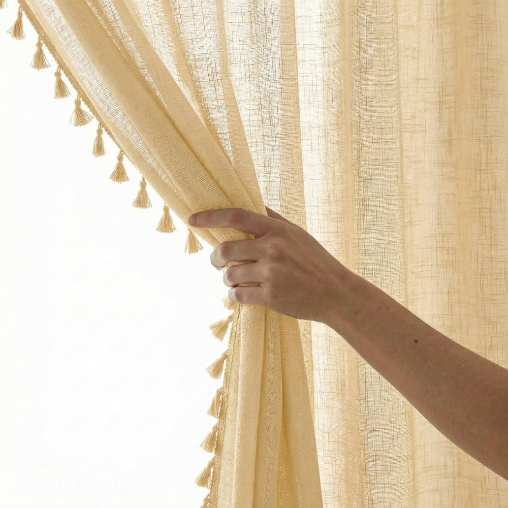 100% Polyester Decorated Solid Sheer Door Curtain, Cream - Sheer Curtains | haus & kinder