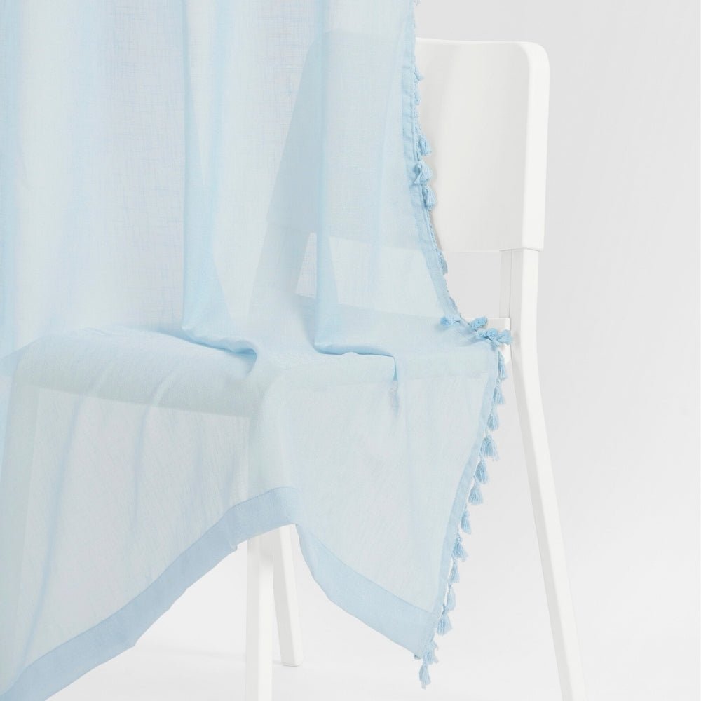 100% Polyester Decorated Solid Sheer Door Curtain, Light Blue - Sheer Curtains | haus & kinder