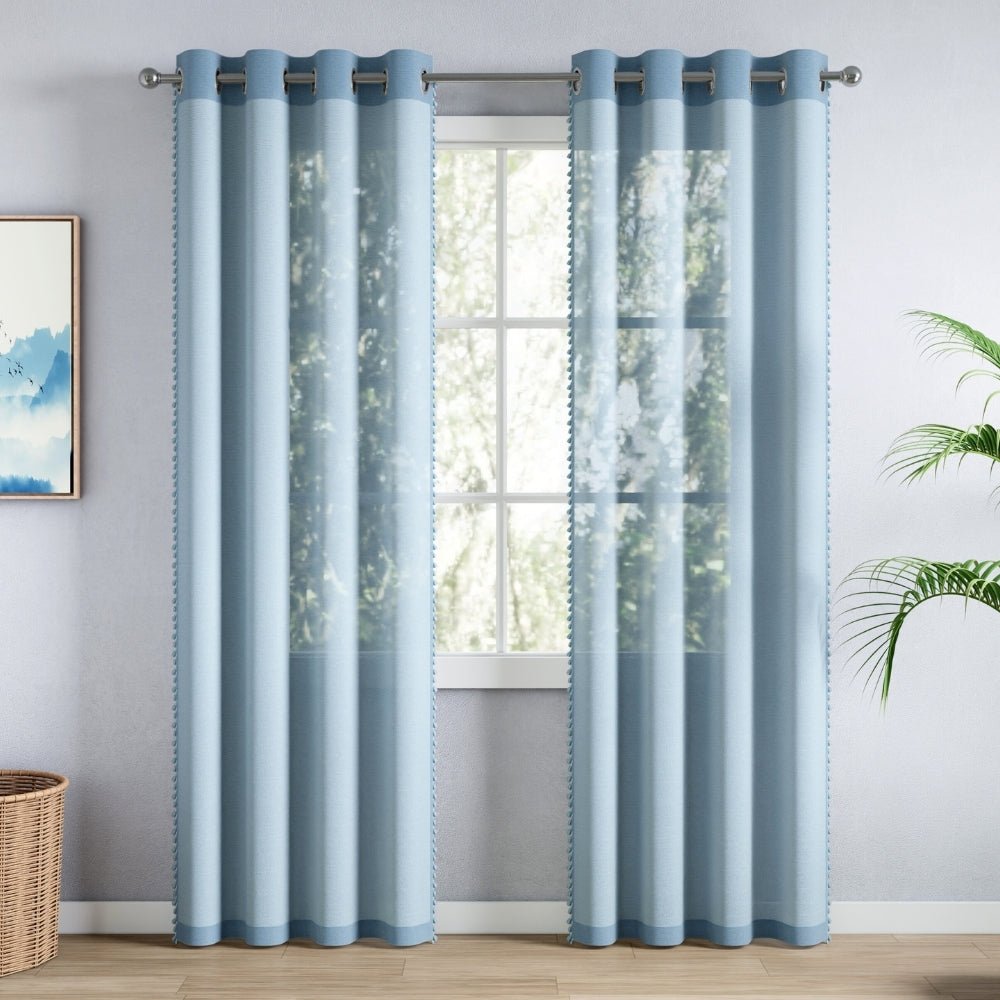 100% Polyester Decorated Solid Sheer Door Curtain, Light Blue - Sheer Curtains | haus & kinder