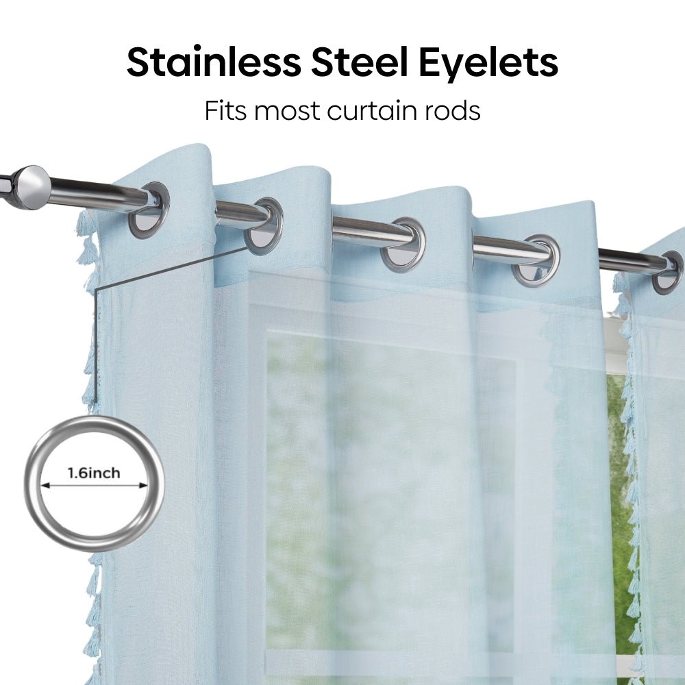 100% Polyester Decorated Solid Sheer Door Curtain, Light Blue - Sheer Curtains | haus & kinder