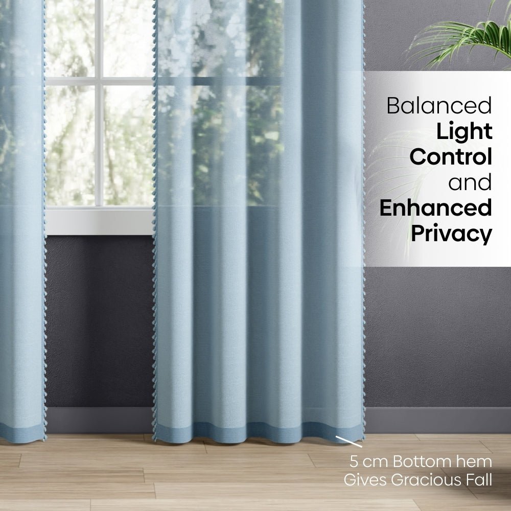 100% Polyester Decorated Solid Sheer Door Curtain, Light Blue - Sheer Curtains | haus & kinder