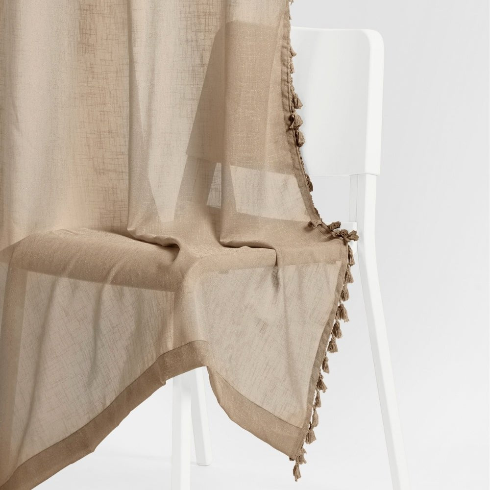 100% Polyester Decorated Solid Sheer Door Curtain, Mocha - Sheer Curtains | haus & kinder