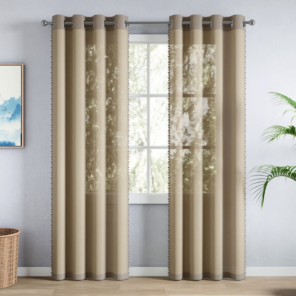 100% Polyester Decorated Solid Sheer Door Curtain, Mocha - Sheer Curtains | haus & kinder