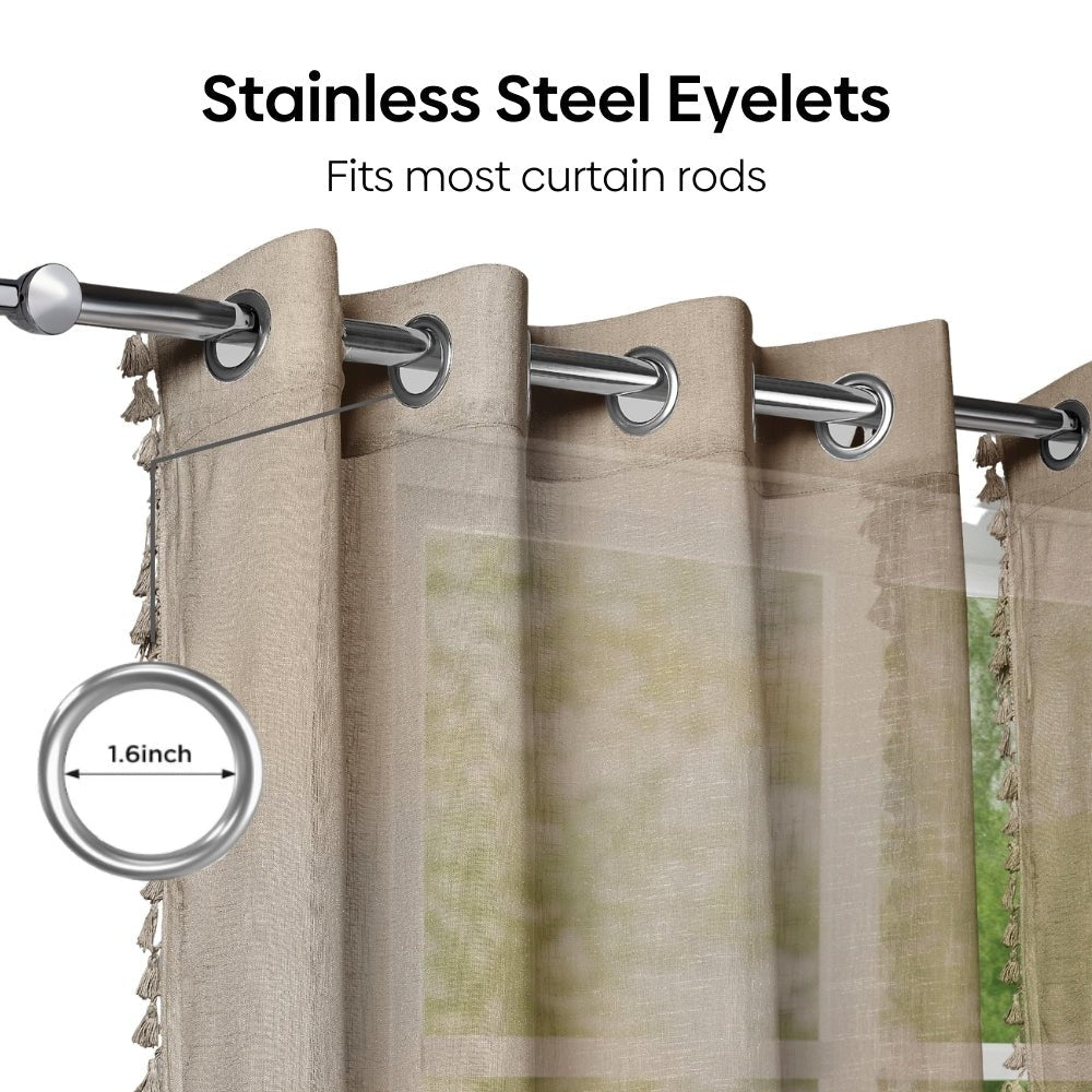 100% Polyester Decorated Solid Sheer Door Curtain, Mocha - Sheer Curtains | haus & kinder