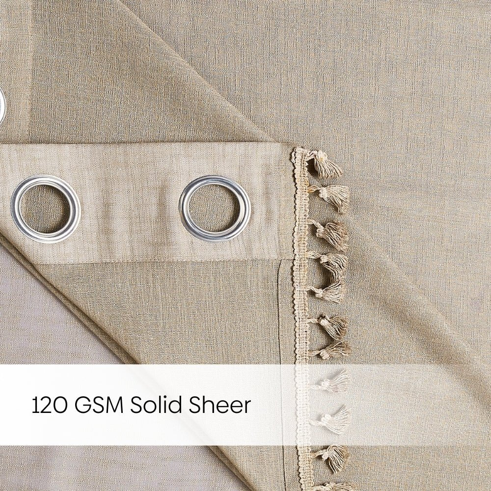 100% Polyester Decorated Solid Sheer Door Curtain, Mocha - Sheer Curtains | haus & kinder