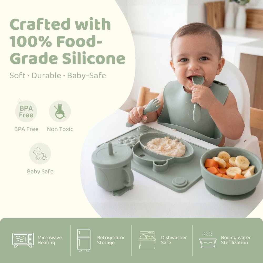 Baby Hippo Silicon Suction Feeding Set Of 6, (4Months+) - Baby Feeding set of 3 | haus & kinder