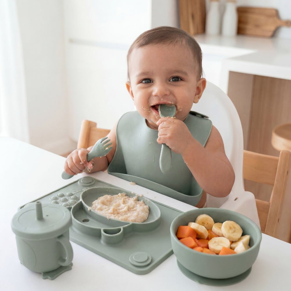 Baby Hippo Silicon Suction Feeding Set Of 6, (4Months+) - Baby Feeding set of 3 | haus & kinder
