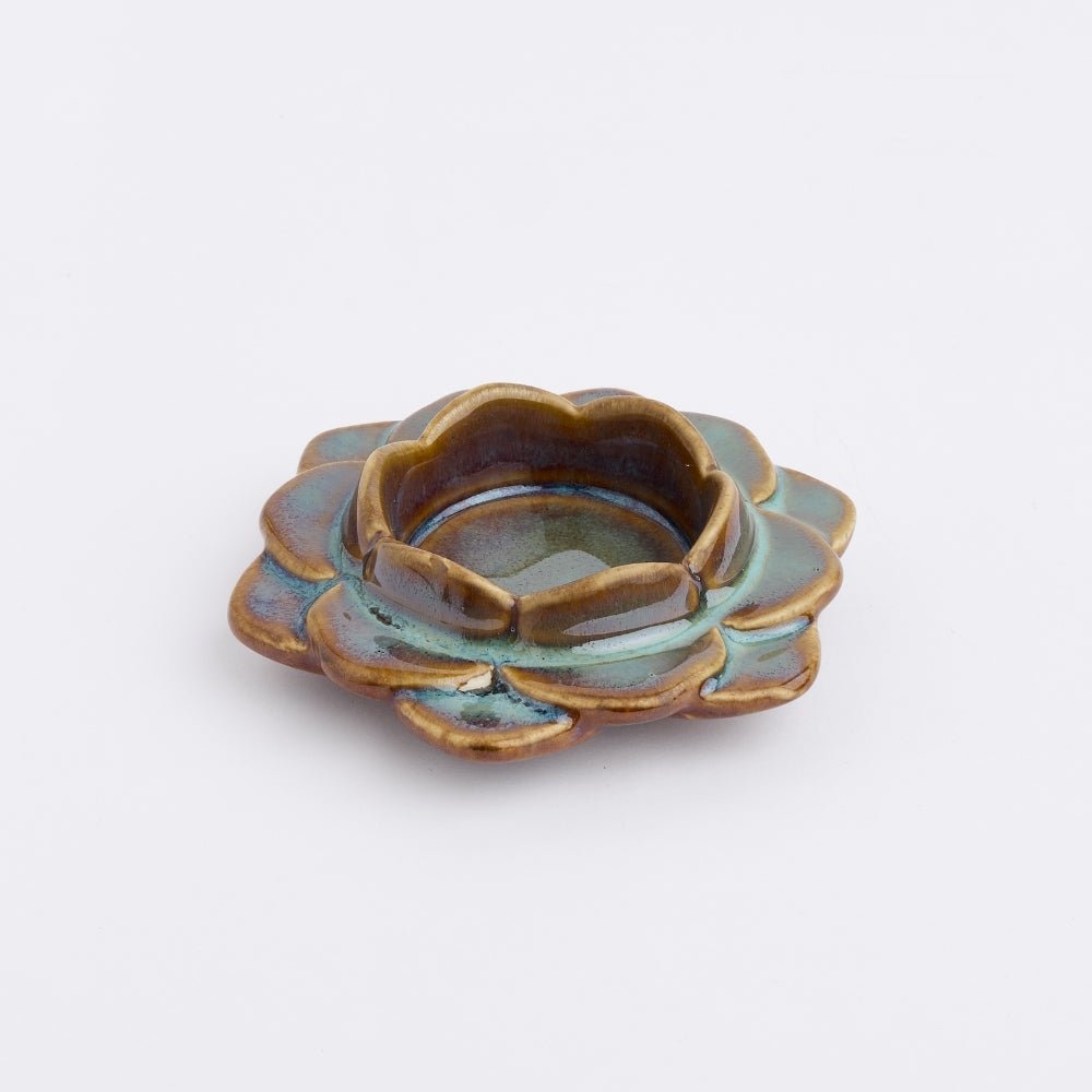 Ceramic Flower Diya, Set of 2- Blue/Brown - Diya | haus & kinder