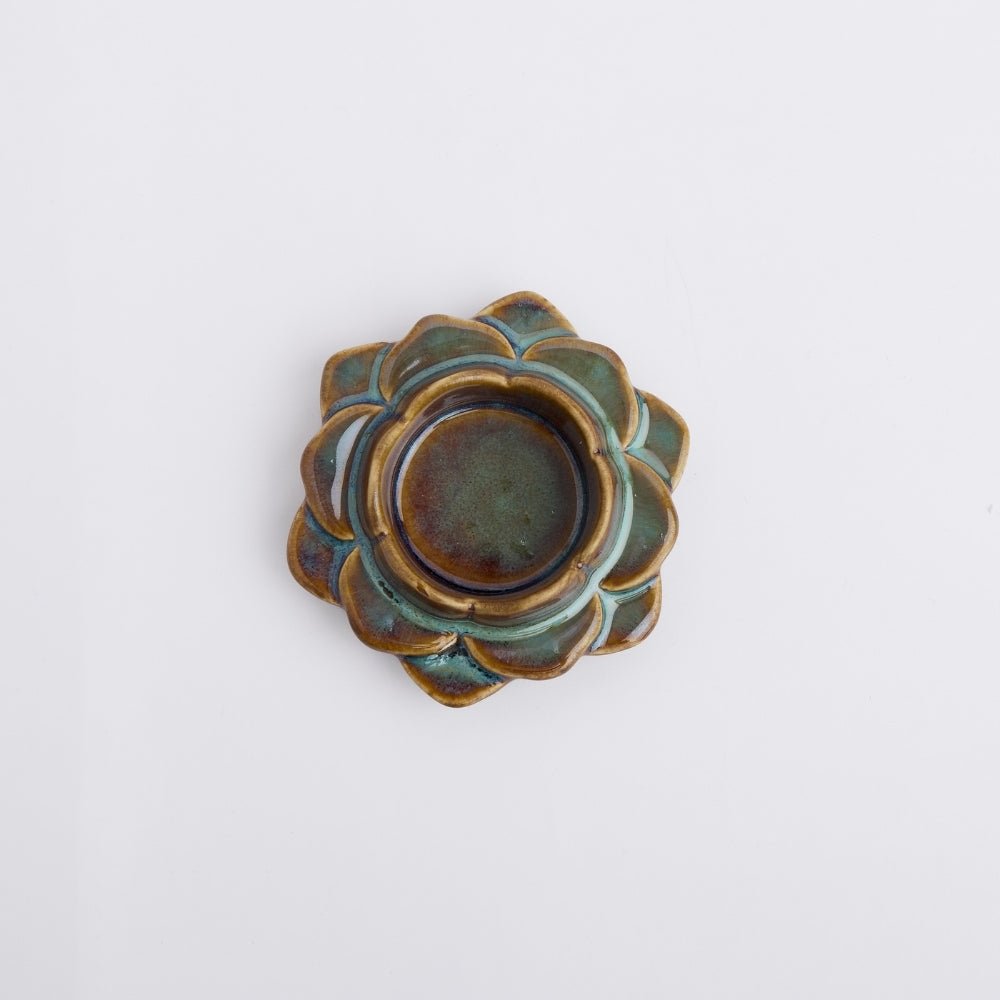Ceramic Flower Diya, Set of 2- Blue/Brown - Diya | haus & kinder