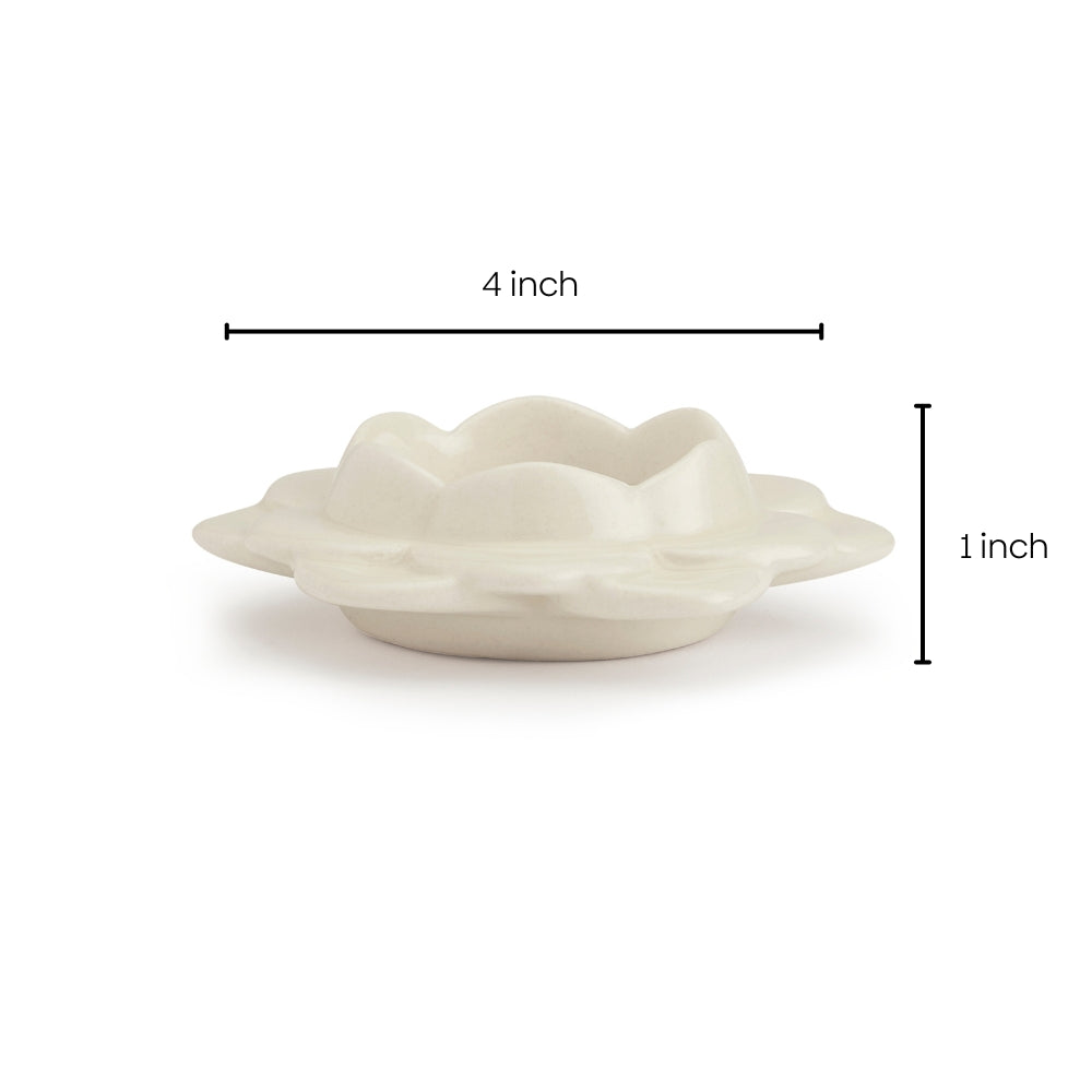 Ceramic White Diya, Set of 2