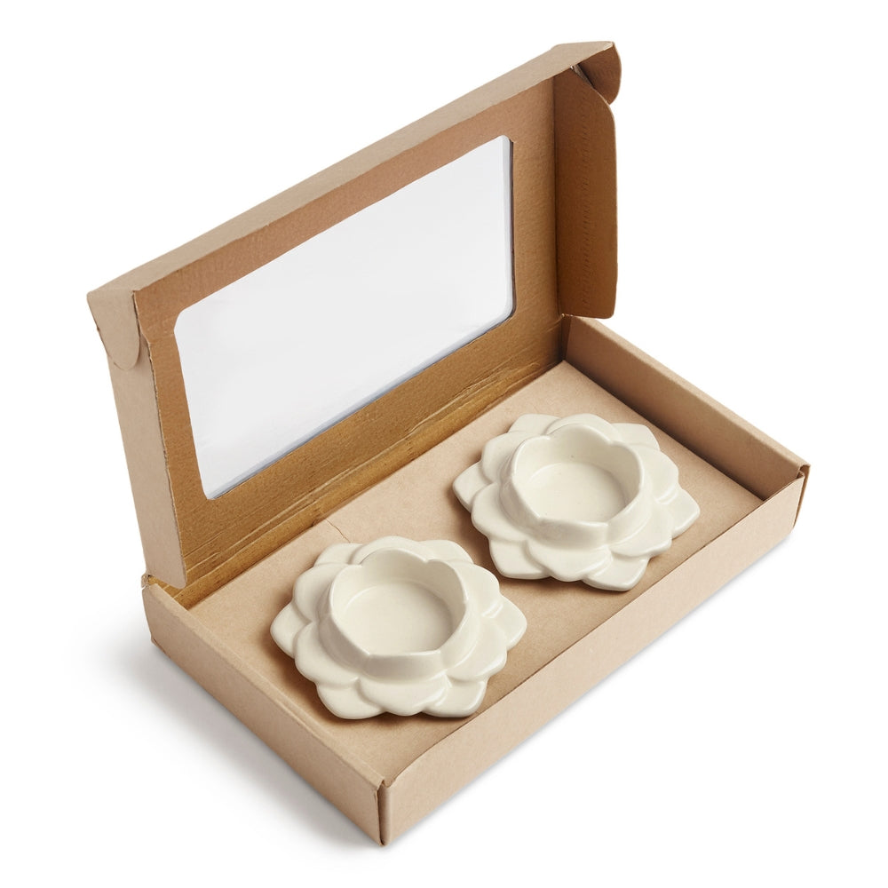 Ceramic White Diya, Set of 2