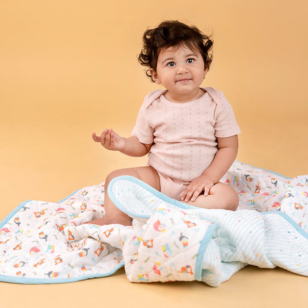 Peekaboo 100% Cotton Muslin Reversible Quilt for New Born Baby