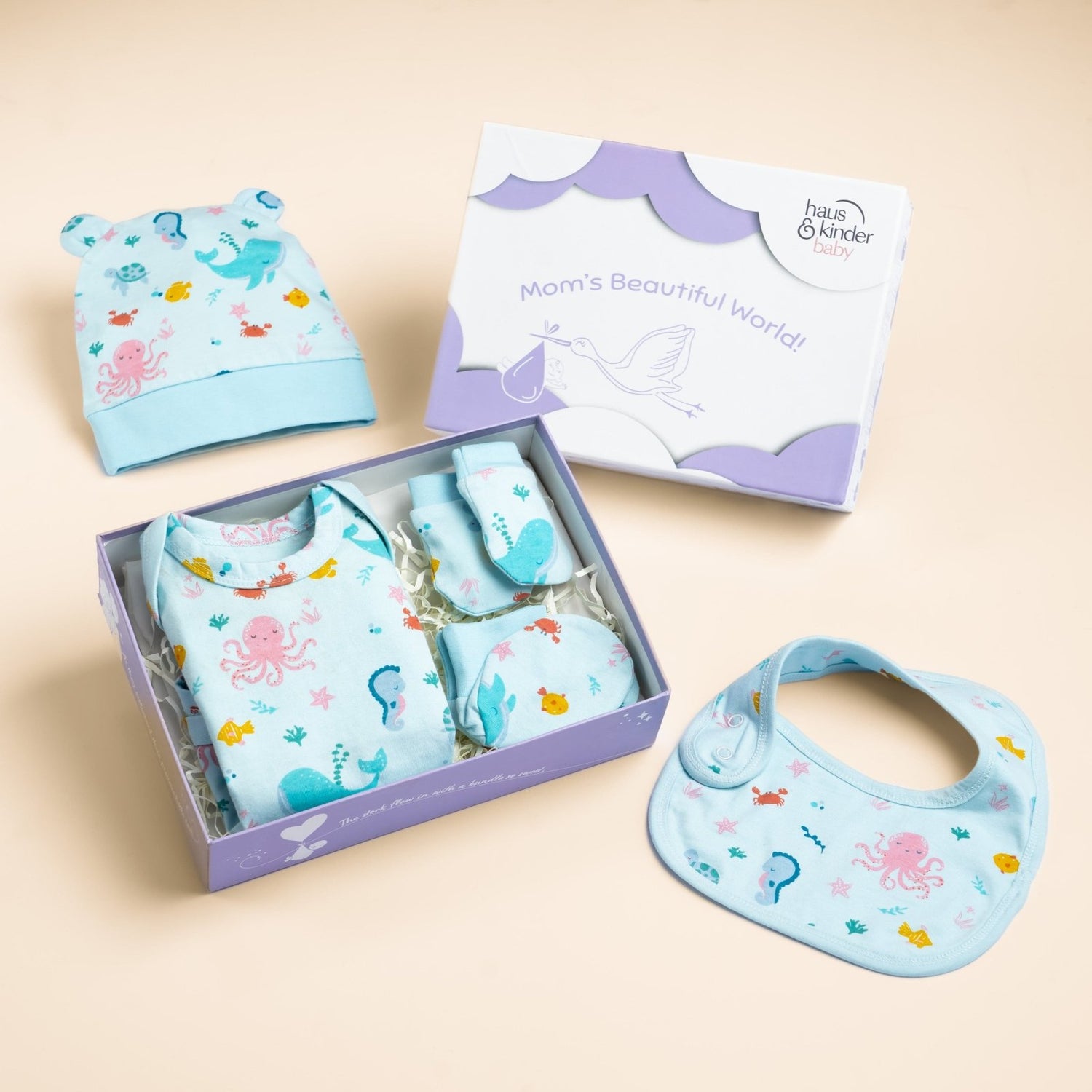 Vitamin Sea 100% Cotton Adorable Attire Gift Set Pack of 5 0 - 3 Months - Baby Essentials | haus & kinder