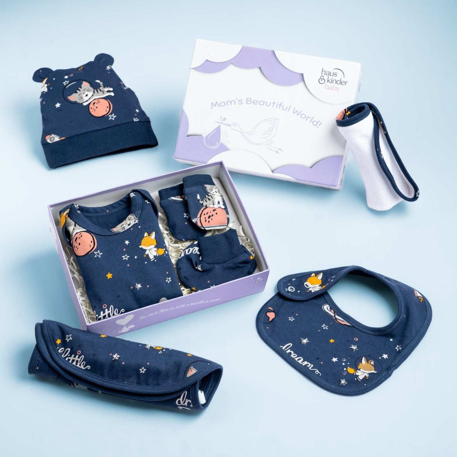 Space walk 100% Cotton Adorable Attire Gift Set Pack of 7 0 - 3 Months - Baby Essentials | haus & kinder