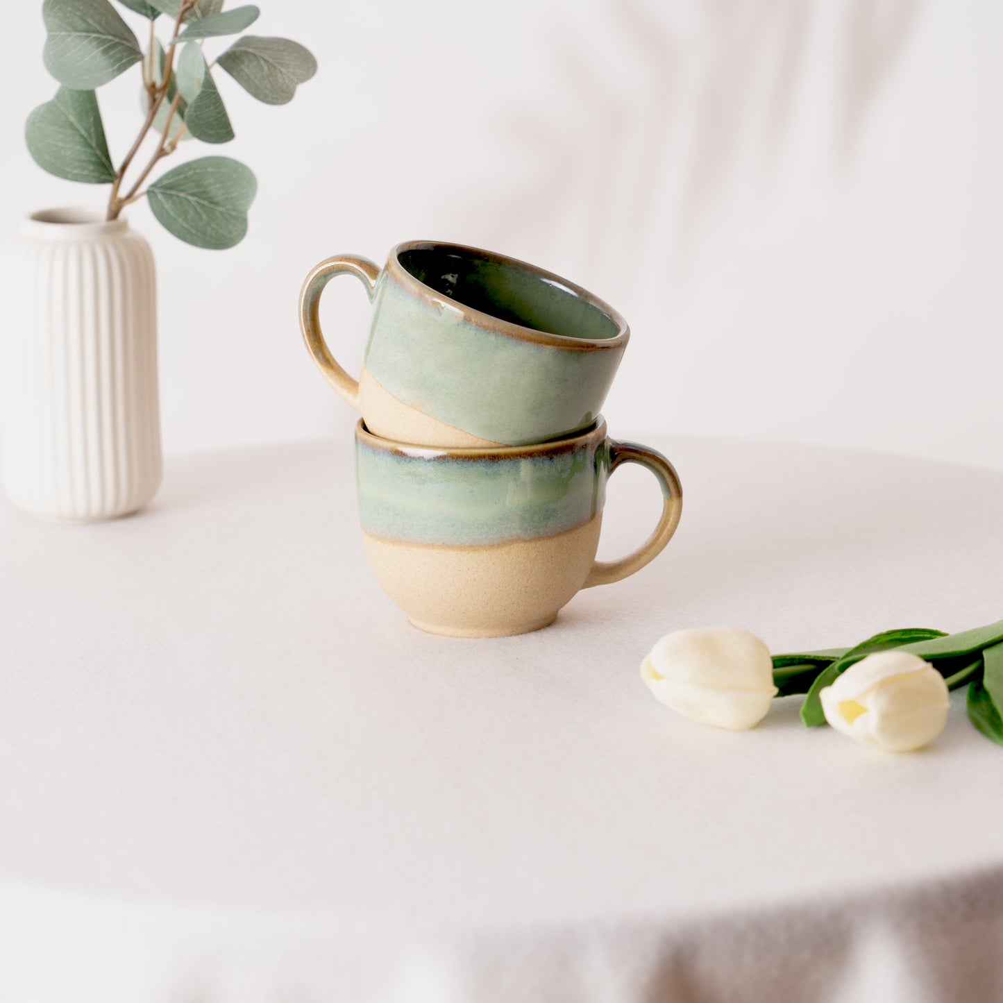 Earthleaf Ceramic Cup- Green & Beige