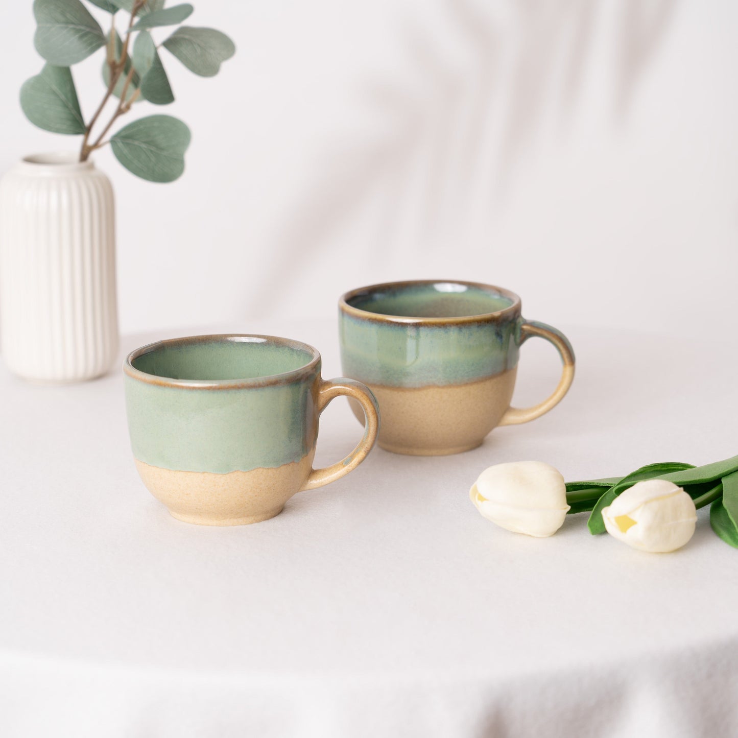 Earthleaf Ceramic Cup- Green & Beige