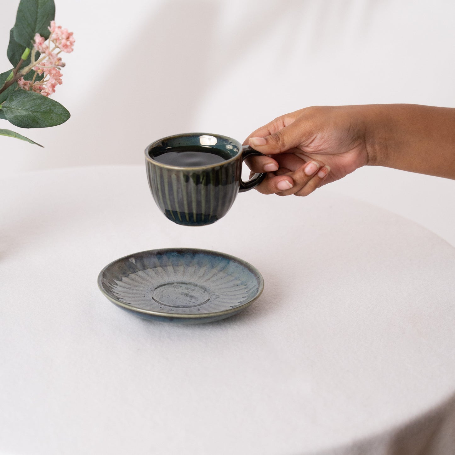 Noble Blue Ceramic Cup & Saucer- Blue