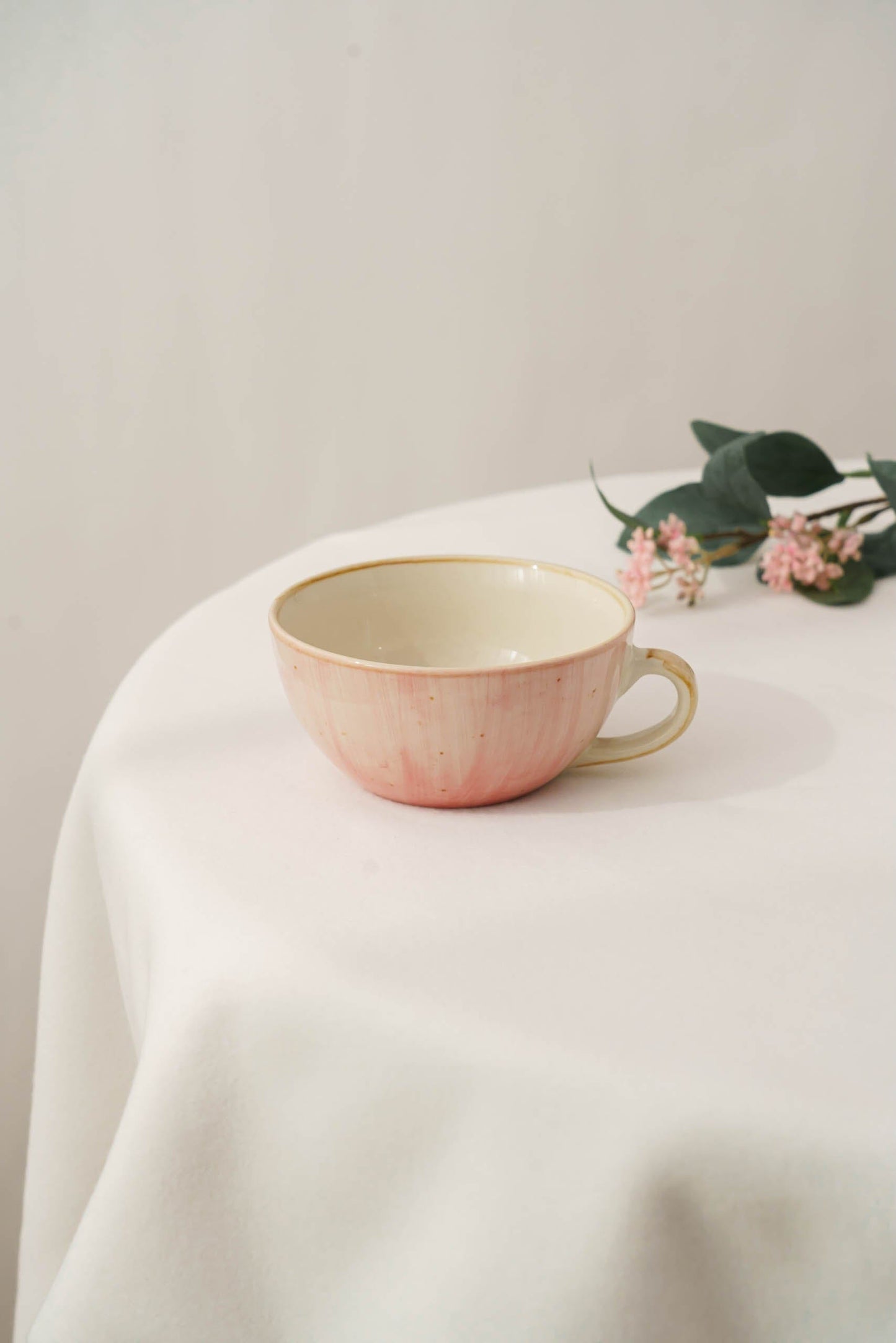 Soft Rose Ceramic Ice-Cream Cup- Blush & White