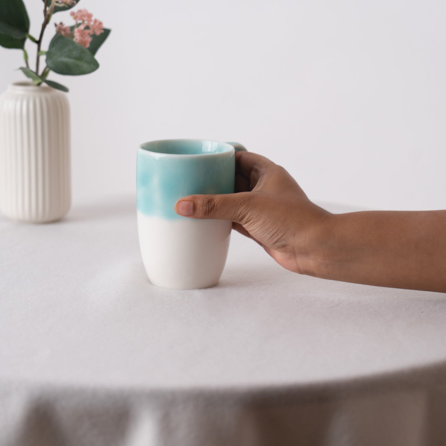 Ocean Breeze Porcelain Mug- Green & White Set of 2