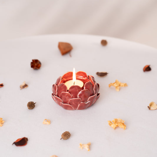 Mahogany Artichoke Tea light holder- Red