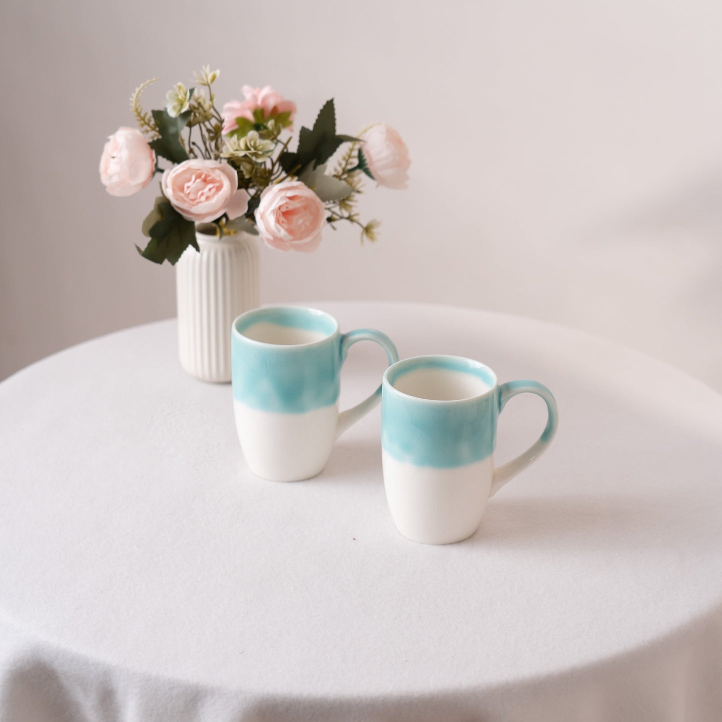 Ocean Breeze Porcelain Mug- Green & White Set of 2