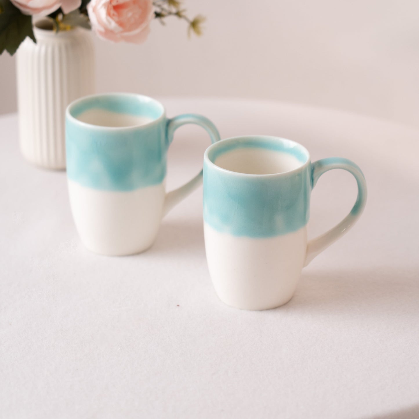 Ocean Breeze Porcelain Mug- Green & White Set of 2