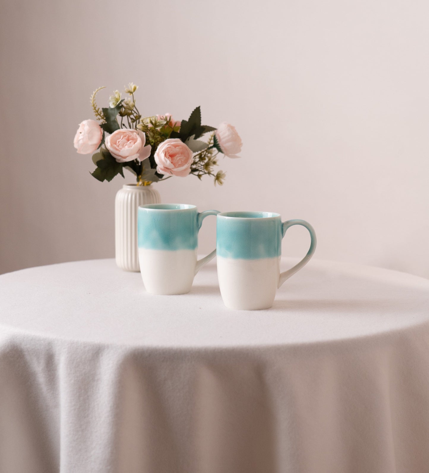 Ocean Breeze Porcelain Mug- Green & White Set of 2