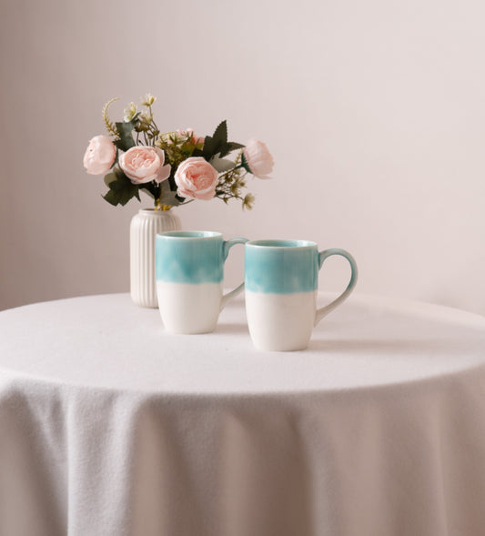 Ocean Breeze  Porcelain Mug- Green & White Set of 2