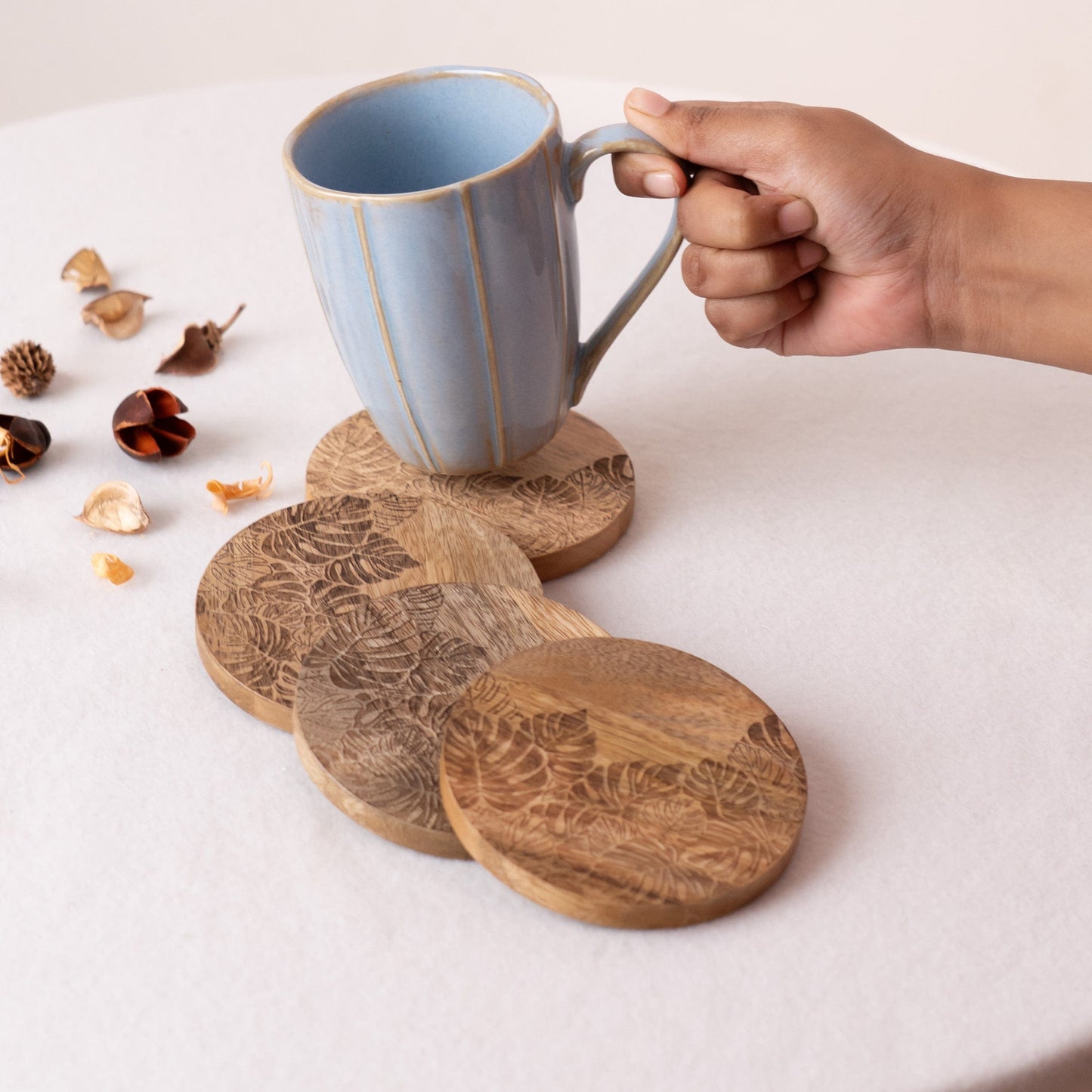 Palm & Pine Coaster- Natural Wood