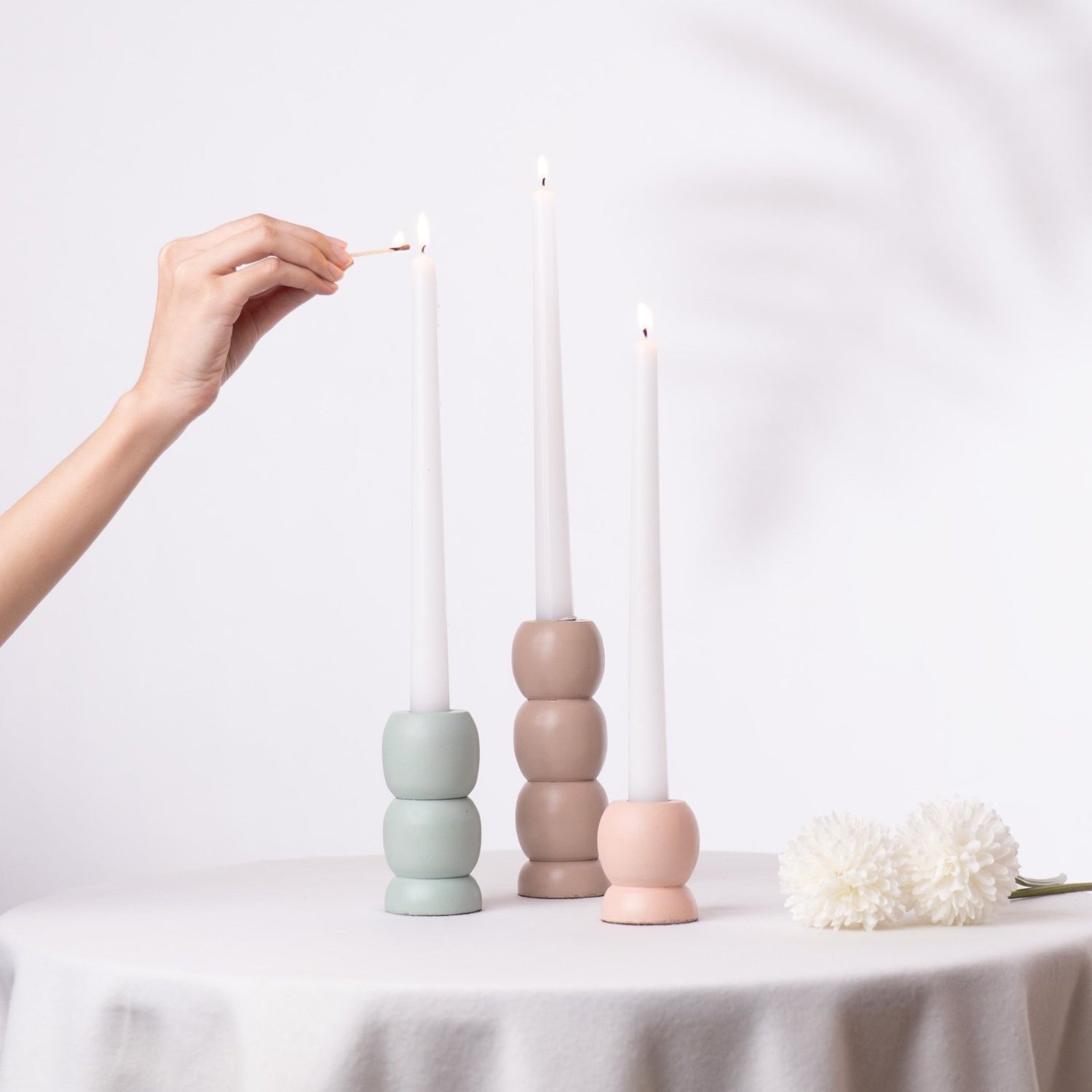 Vivid Glow Candle Holder- Peach, Aqua, Mauve Set of 3 - Candle Holder | haus & kinder
