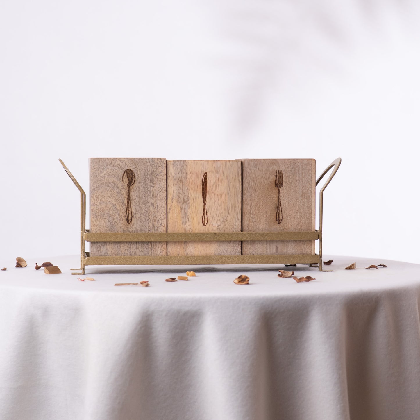 Natural Nook Cutlery Holder- Gray & Gold