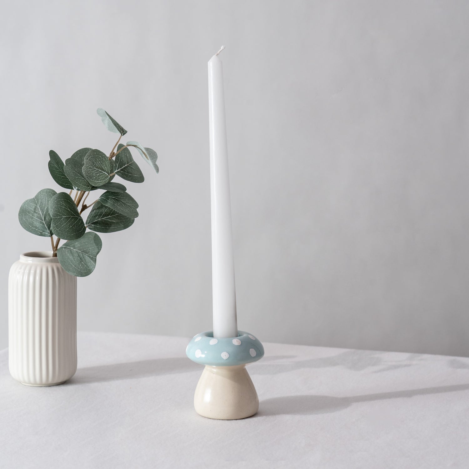 Frosted Shroom Candle Holder- Blue & White