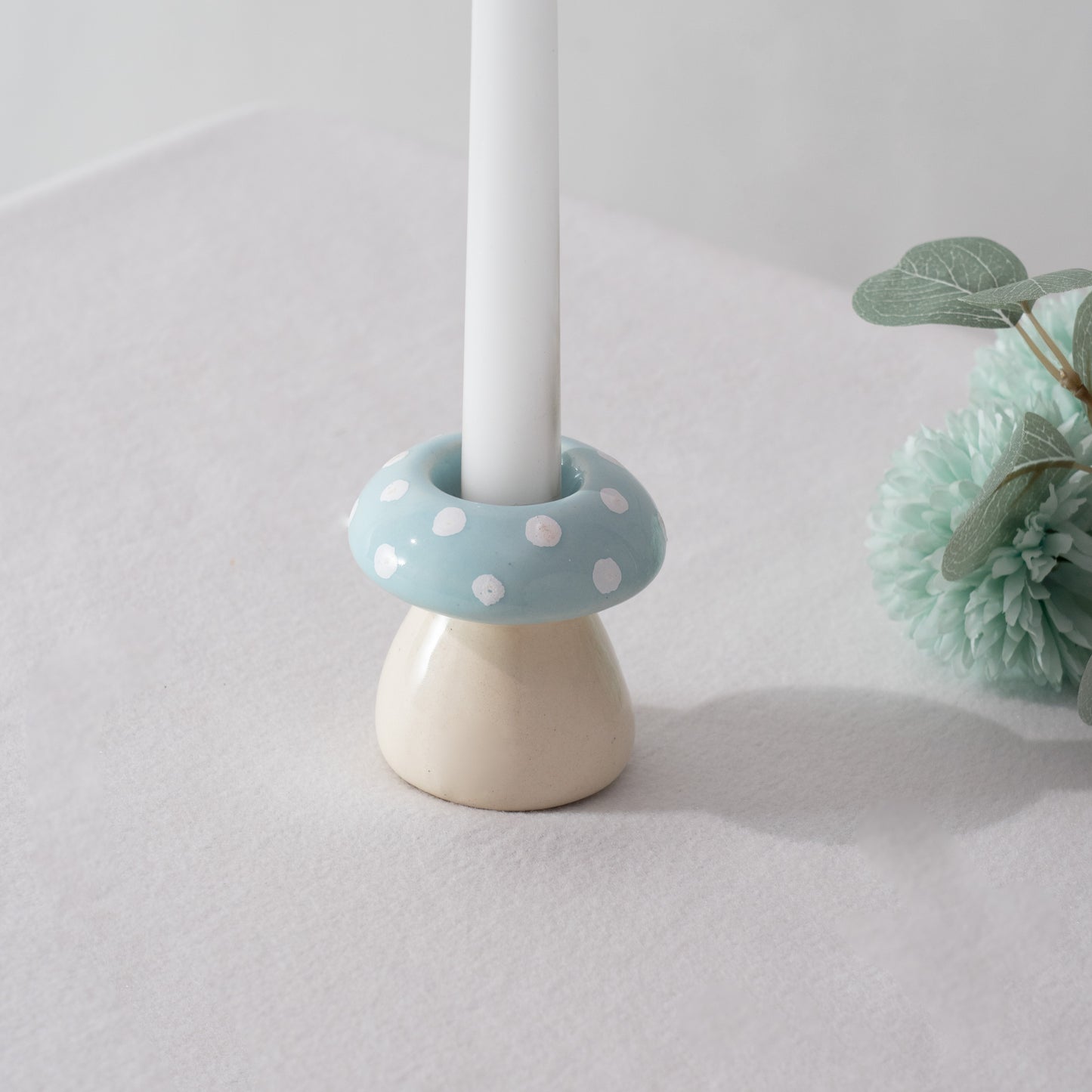 Frosted Shroom Candle Holder- Blue & White
