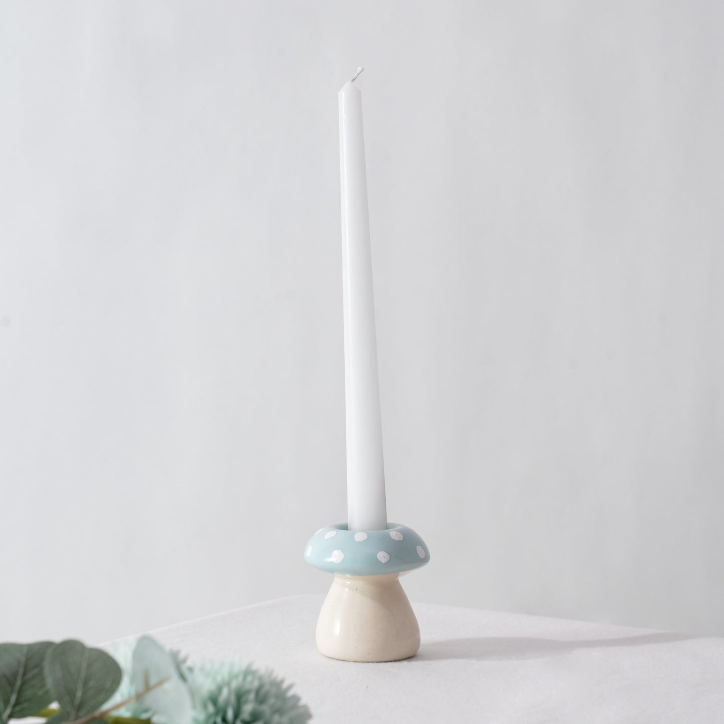 Frosted Shroom Candle Holder- Blue & White