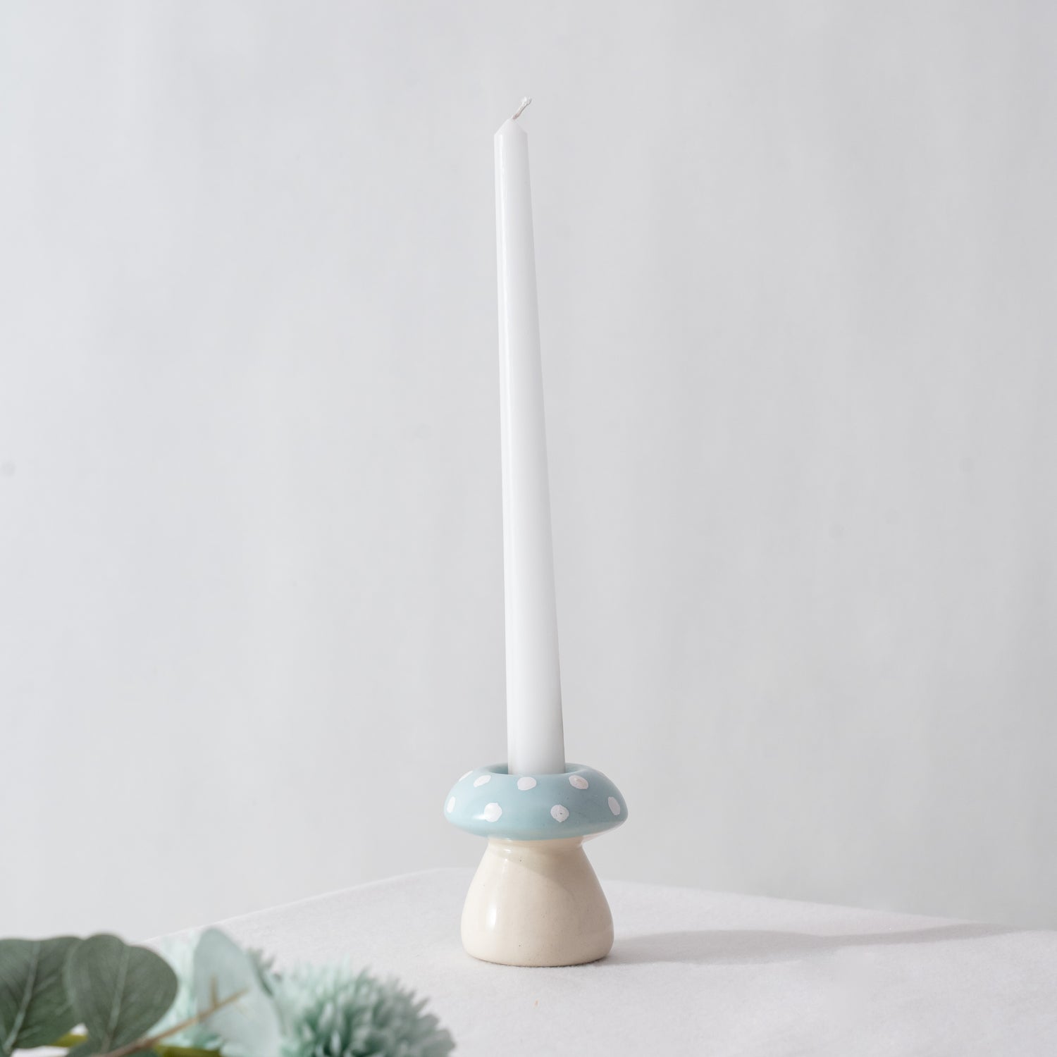 Frosted Shroom Candle Holder- Blue & White