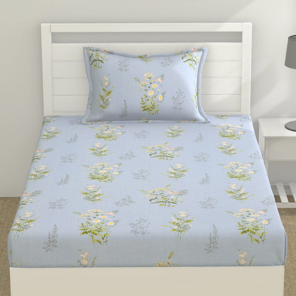100% Cotton Single Size Bedsheet, Blue Bird