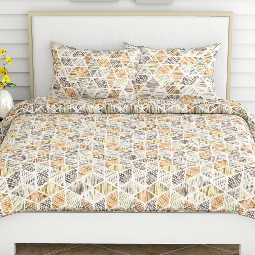 Prism Delight, 100% Cotton Double Size Bedsheet, 186 TC, Orange