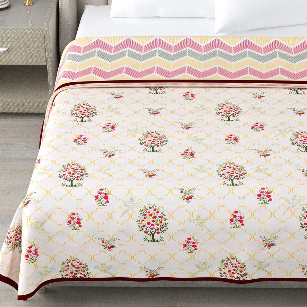 The Ruby Tree Reversible AC Blanket - Yellow & Red