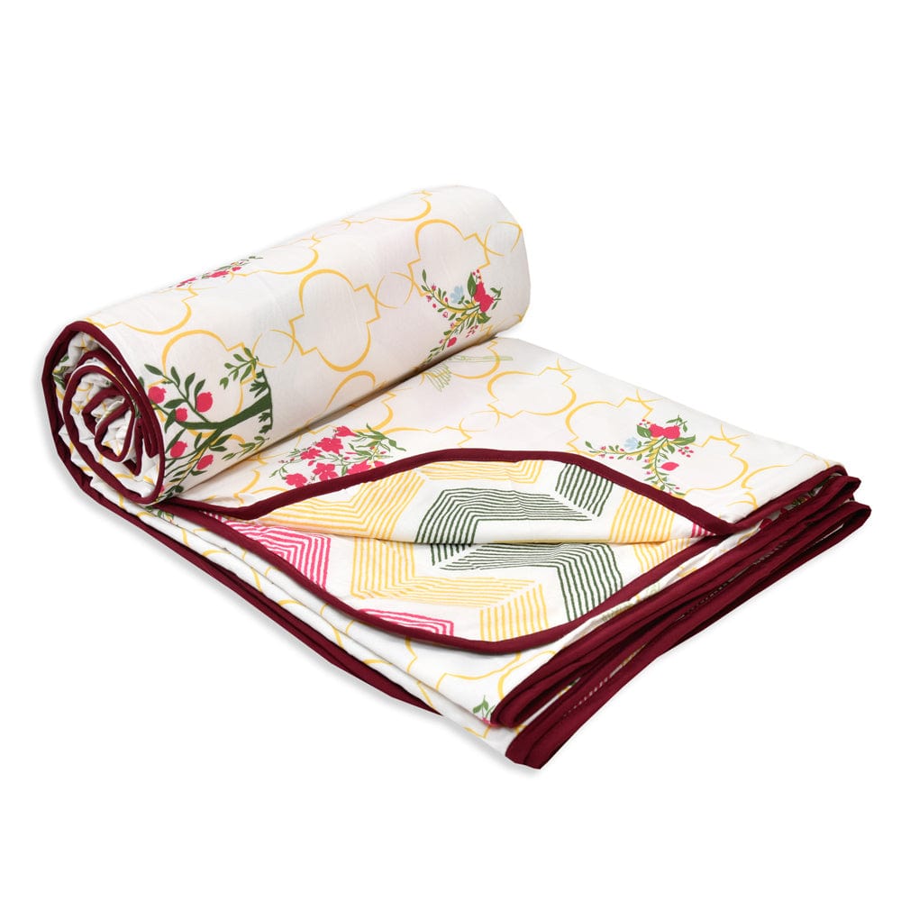 The Ruby Tree Reversible AC Blanket - Yellow & Red