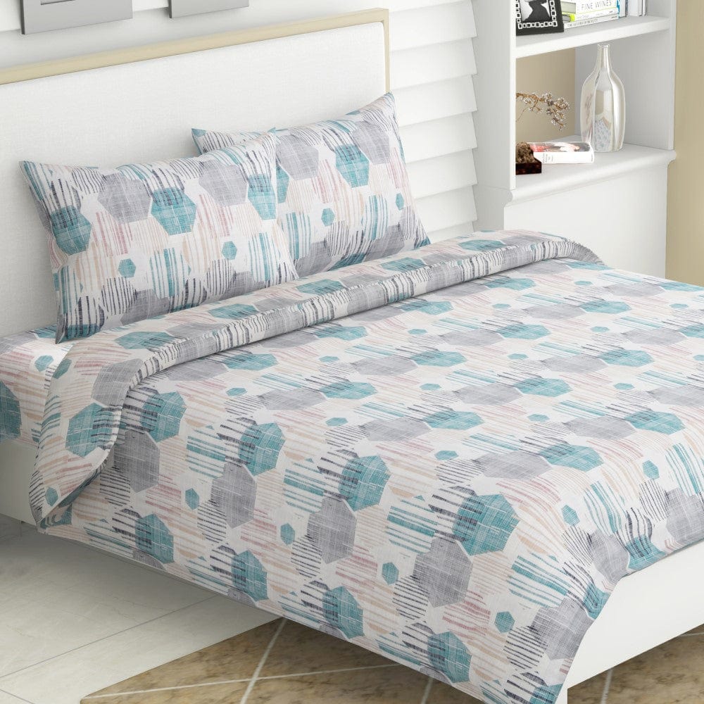 Modern Maze, 100% Cotton Double Size Bedsheet, 186 TC, Blue