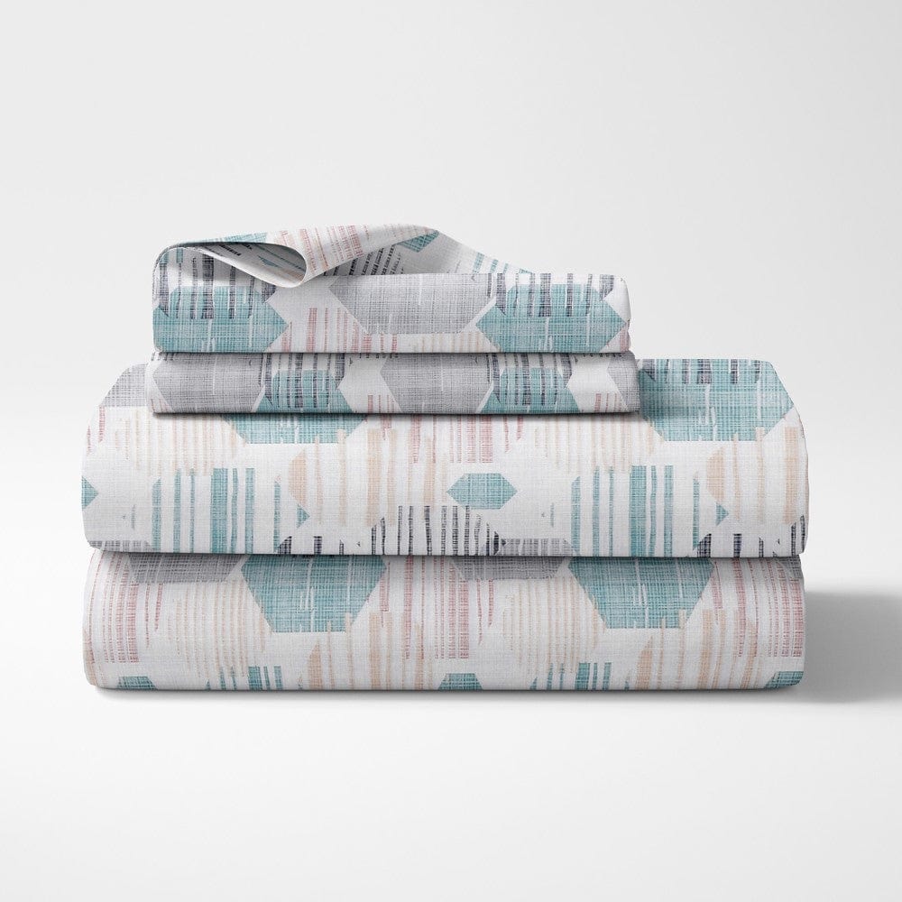 Modern Maze, 100% Cotton Double Size Bedsheet, 186 TC, Blue