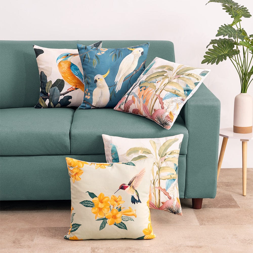 Digital Printed 100% Cotton duck cushion covers, set of 5 , Tropical Paradise