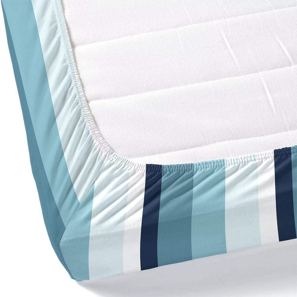 Coastal Stripes Navy 100% Cotton Double Fitted Bedsheet, 186 TC
