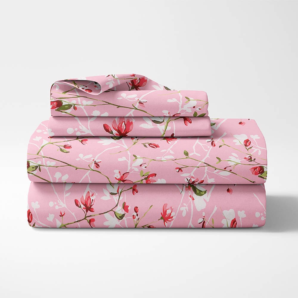 Summer Vintage Romance, 100% Cotton Double Bedsheet, 186 TC, Pink