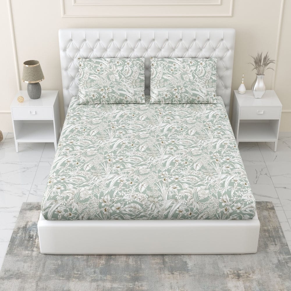 Emerald Jungle 100% Cotton King Fitted Bedsheet, 144 TC